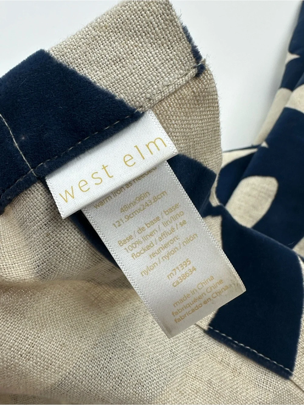 West Elm Geometric Velvet Blue Neutral Curtain Panel Size 48 x 96 inches